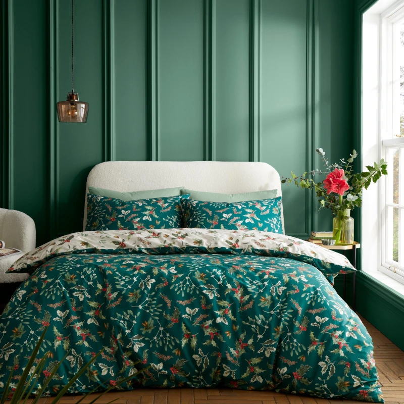 Image of Royal Horticultural Society Winter Foliage Reversible Duvet Cover Bedding Set Green