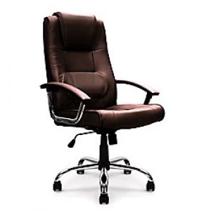 Image of Nautilus Designs Ltd. High Back Leather Faced Executive Armchair with Integral Headrest and Chrome Base Brown