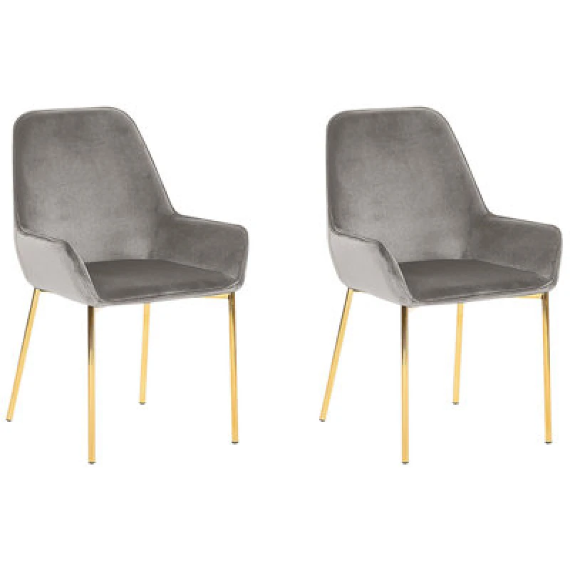 Image of Beliani Set Of 2 Dining Chairs Loverna Velvet Grey