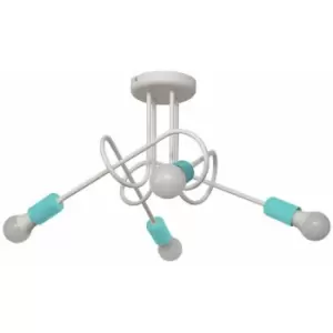 Image of Helam Oxford Multi Arm Semi Flush Ceiling Light White, Turqouise 44cm