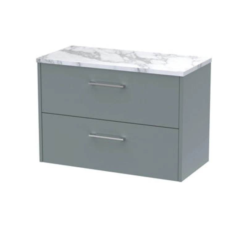 Image of Nuie Hudson Reed Juno Wall Hung 2-Drawer Vanity Unit & Carrera Marble Worktop, Stylish Countertop Basin Unit In Coastal Grey, 800mm