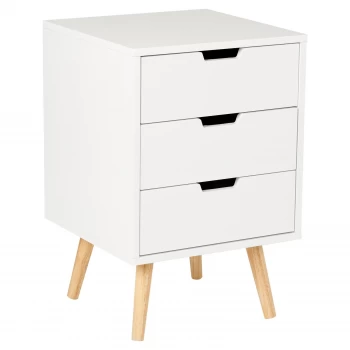 Image of Hartleys 3 Drawer White Retro Bedside Table