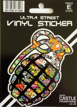 Image of Outdoor Grade Vinyl Sticker - Stickerbomb Grenade- CASTLE PROMOTIONS- V588