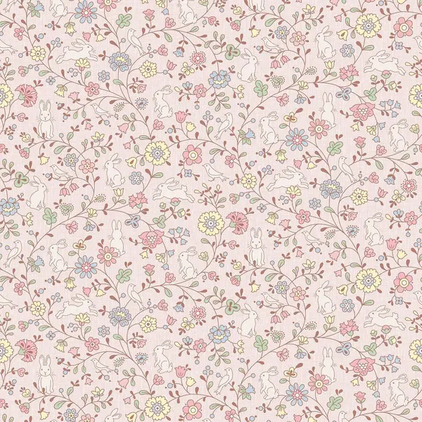 Image of Grandeco Liberty Floral Bunny Trail Nursery Textured Wallpaper Light Pink