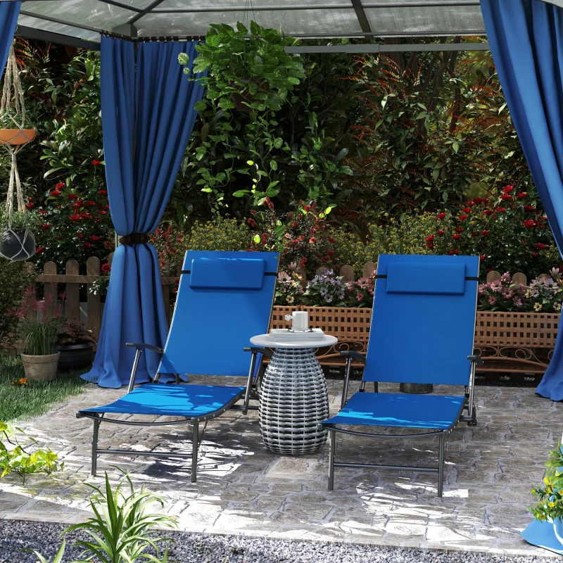 Image of Outsunny Set of 2 Garden Sun Loungers, Folding Chaise Lounge Chairs, Blue 84G-632V70BU