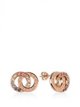 Image of Radley Rose Gold Plated Sterling Silver Rainbow Crystal Double Hoop Stud Ladies Earrings
