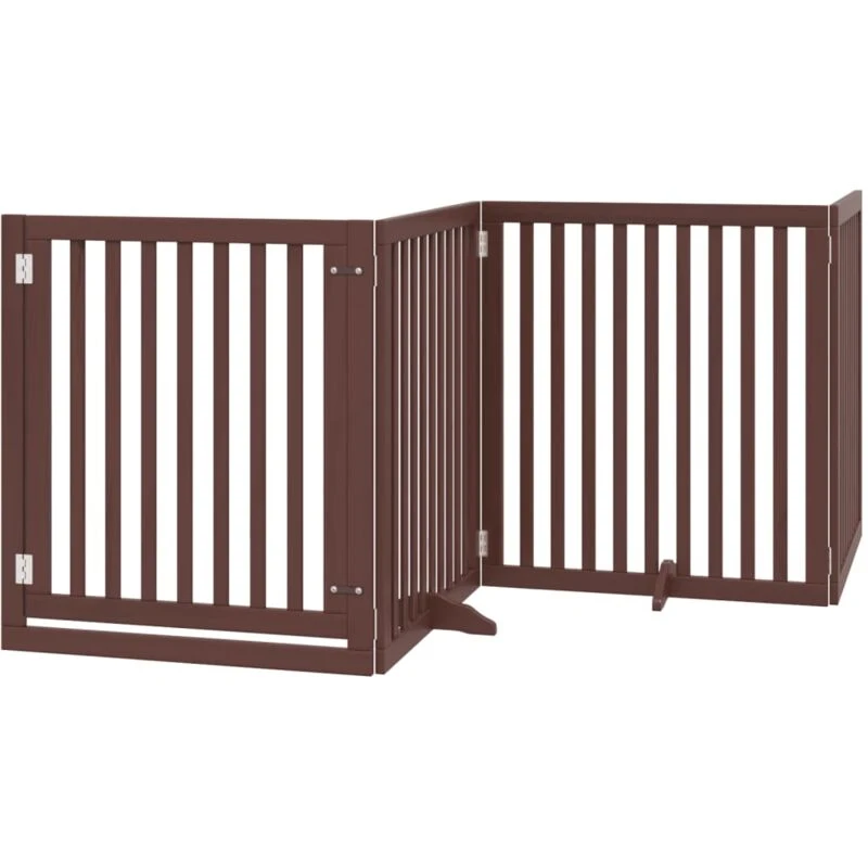 Image of vidaXL Dog Gate with Door Foldable 4 Panels Brown 320cm Poplar Wood, Brown 352267