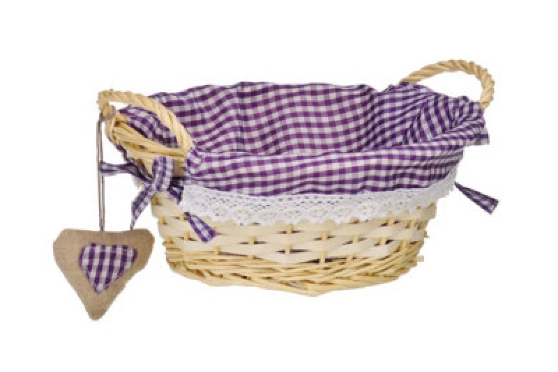 Image of Interiors by Premier Gingham Lining Round Willow Basket Purple