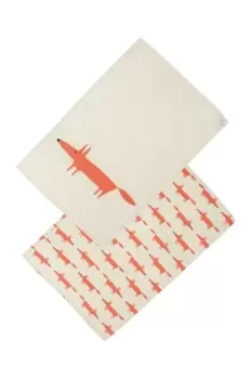 Image of Mr Fox Set of 2 Tea Towels Stone