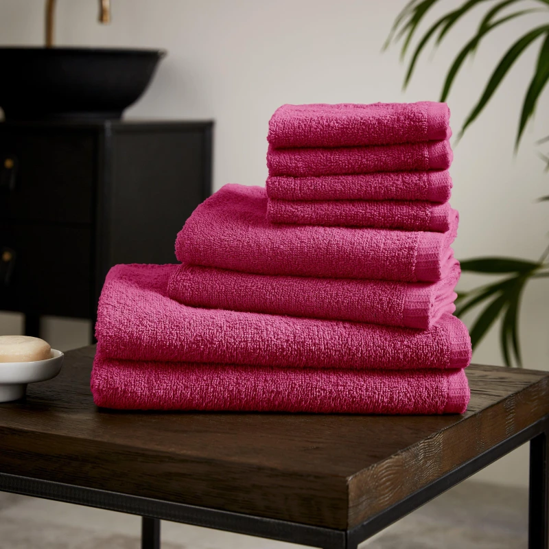Image of Catherine Lansfield 'Quick Dry Cotton' 8 Piece Towel Set Bright Pink