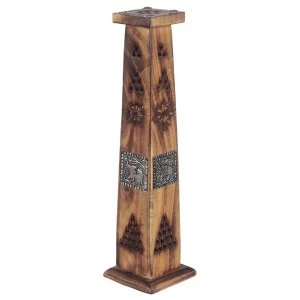 Image of Mango Wood Tower Incense Burner with Elephant Inlay