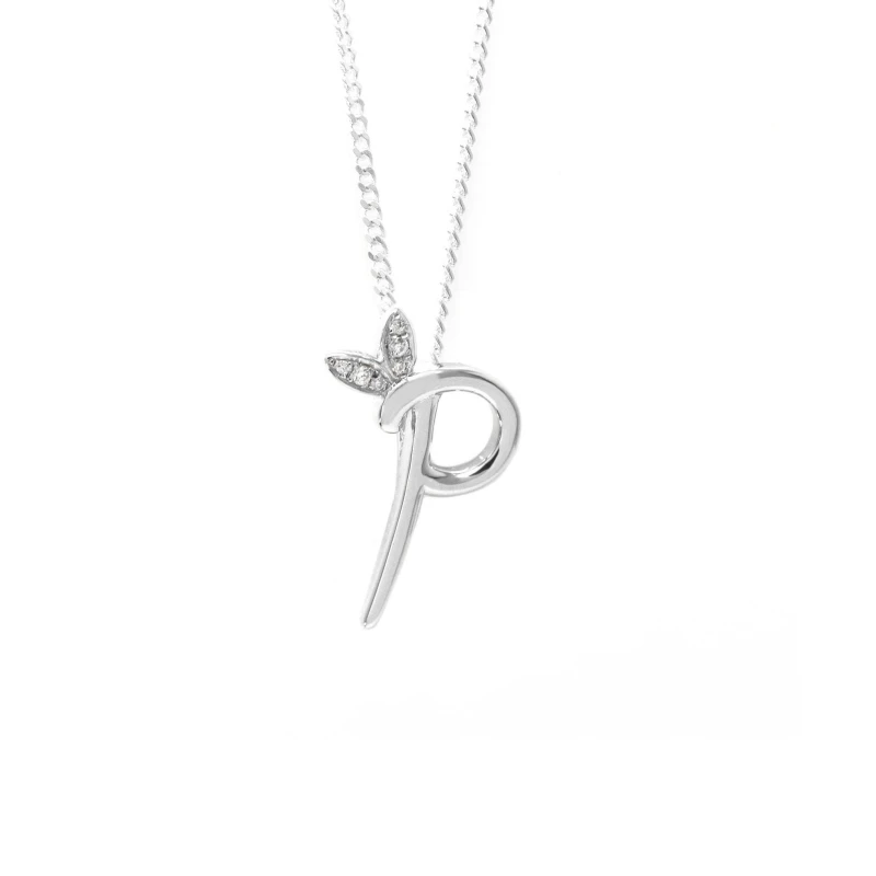 Image of Say It With Winged Diamond Initial Necklace - Sterling Silver - P/18" Size: 18" Silver Unisex 18"