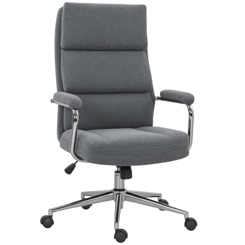Image of HOMCOM HOMCOM Linen Fabric Office Desk Chair with Tilt Function, Charcoal Grey Charcoal One Size Unisex 5063603580152