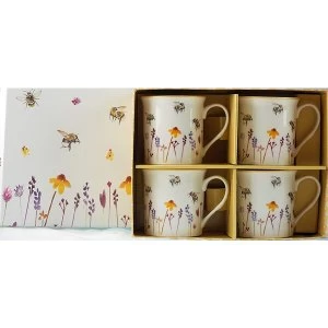 Image of Lesser & Pavey Pretty Water Colour Busy Bees Design Mugs (Set of 4)