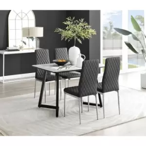 Image of Furniturebox Carson White Marble Effect Recatngular 120cm Dining Table & 4 Black Milan Chrome Leg Faux Leather Chairs