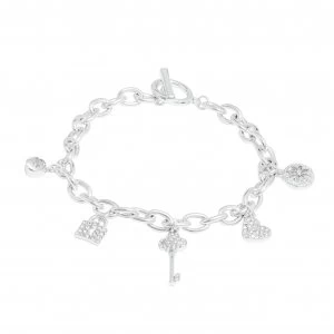 Image of Lipsy Silver Plated Crystal Padlock Key Charm Bracelet