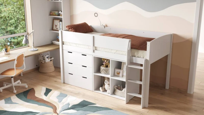 Image of Flair Loop Mid Sleeper Bed Full Set in White Size: Single White Unisex Single
