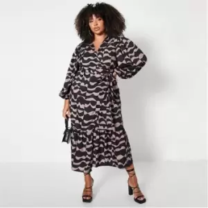 Image of I Saw It First Plus Size Abstract Print Wrap Front Midaxi Dress - Neutral