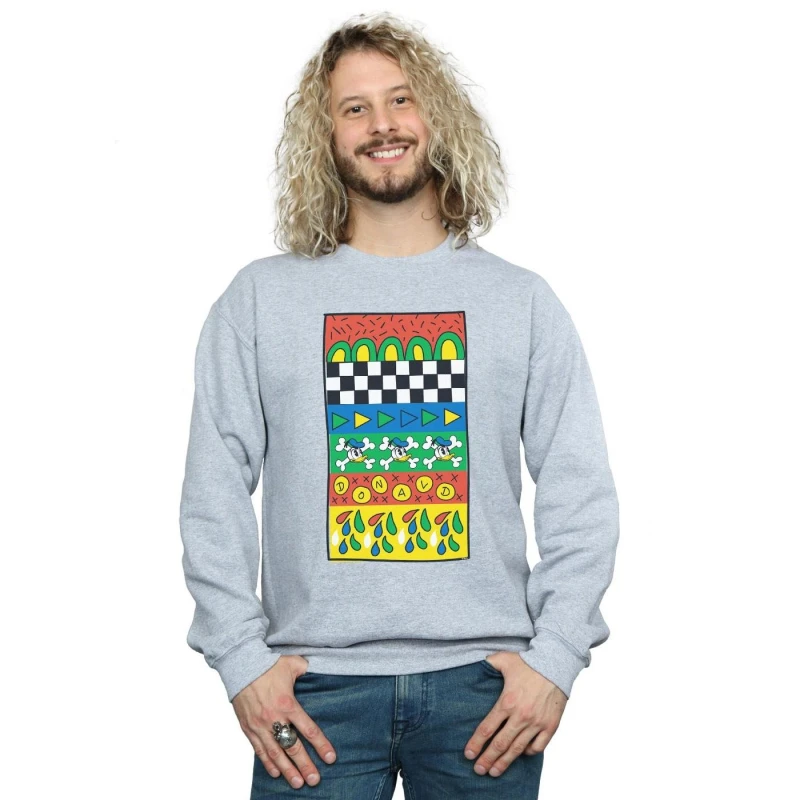Image of Disney Men Donald Duck Vintage Pattern Sweatshirt in Grey Size: Small Grey S Male 5059114156498