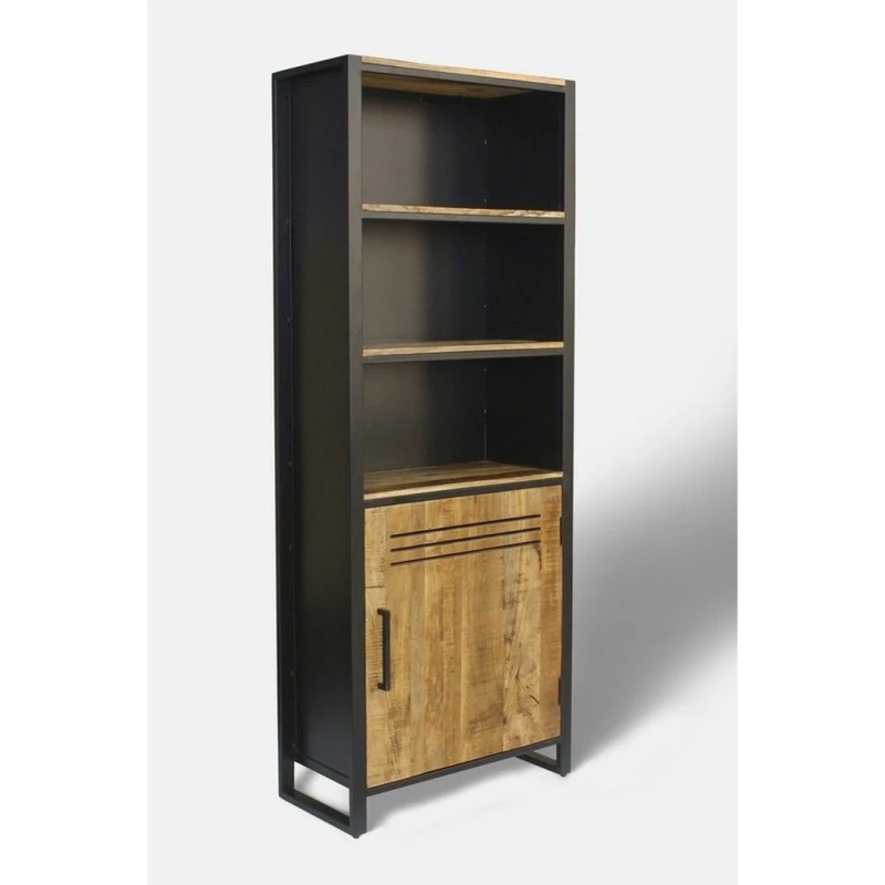 Image of Jaipur Furniture Ltd Frais Range Bookcase - Mango Wood - L35 x W73 x H190cm - PP Sawn Finish in Black Unisex