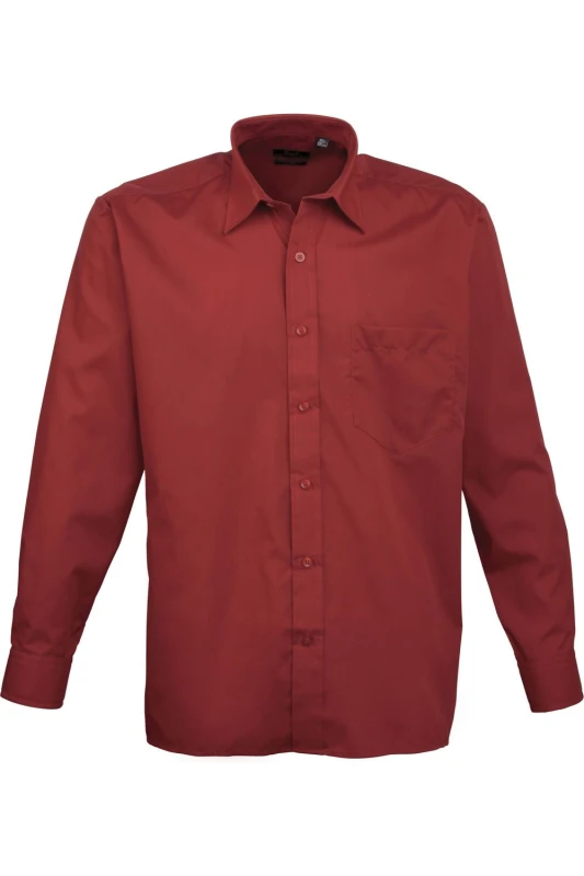 Image of Premier Premier Men Poplin Long-Sleeved Formal Shirt in Burgundy Burgundy One Size Male 5055805362261