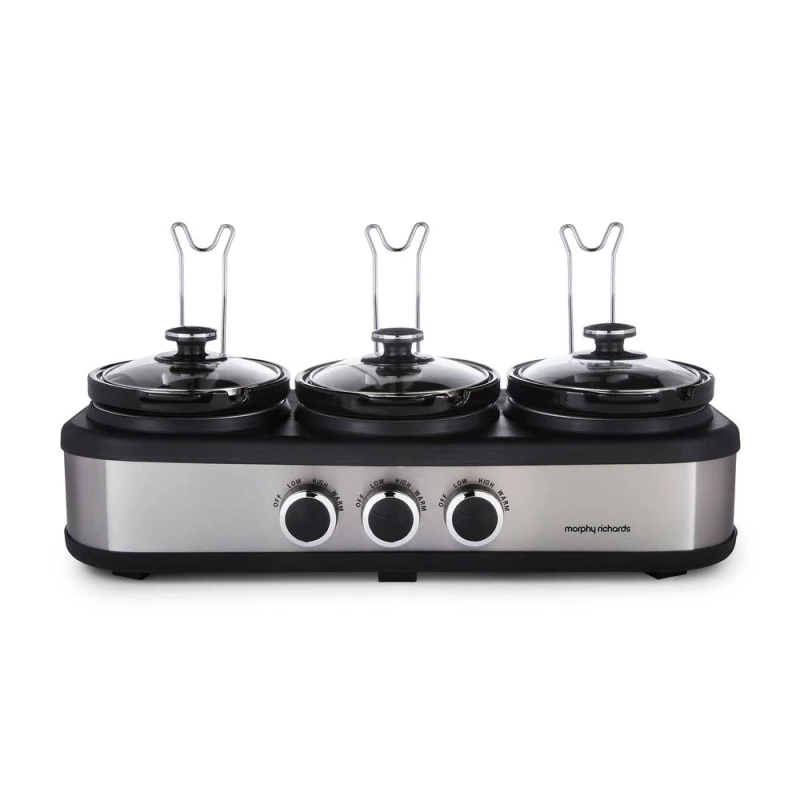 Image of Morphy Richards 3.9L TrioServe Three Pot Slow Cooker in Silver Size: Medium Silver Unisex Medium
