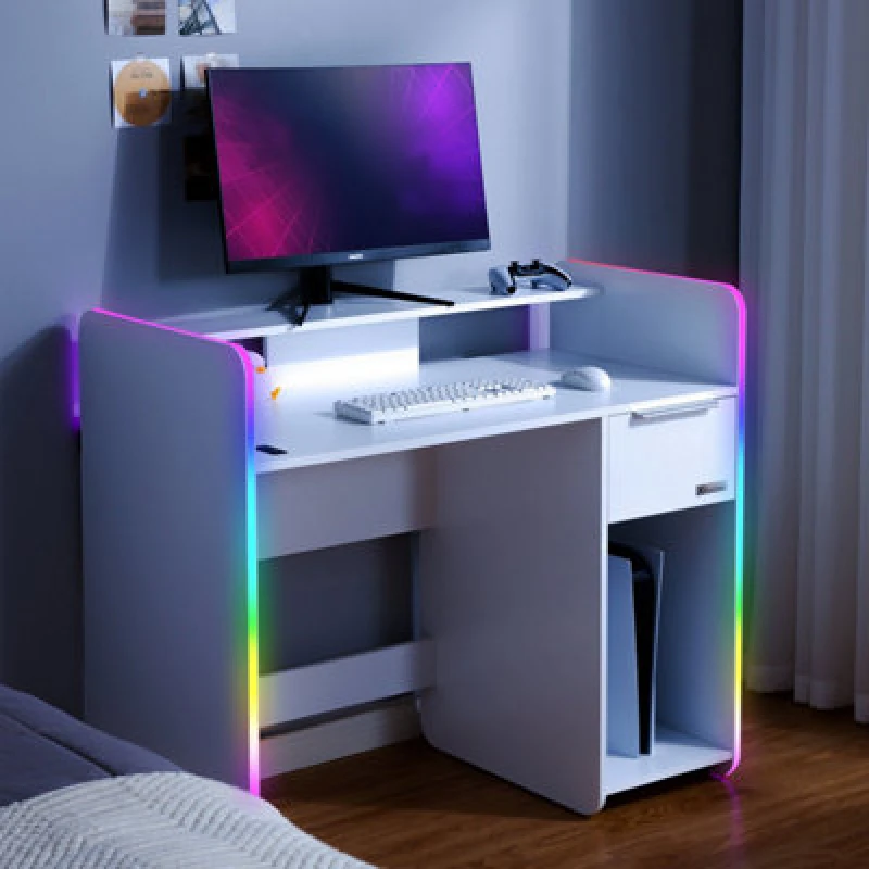 Image of Electra Desk With Wirelesss Charging and LED Lights White