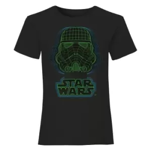 Image of Star Wars Girls Wireframe Stormtrooper Helmet T-Shirt (8-9 Years) (Black)