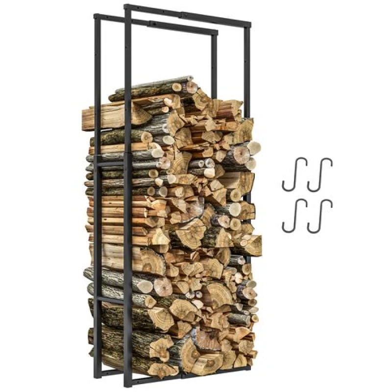 Image of Outsunny 100-150cm Retractable Metal Firewood Log Holder Rack with Hooks TJ Hughes 5056725599669
