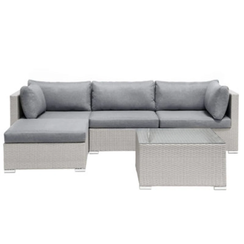 Image of Beliani Garden Corner Sofa With Table 4 Seater Sano Ii Right Hand Modular Pe Rattan Light Grey