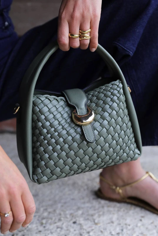 Image of Luella Grey Womens 'Maggie' Weave Crossbody in Khaki Khaki Female One Size