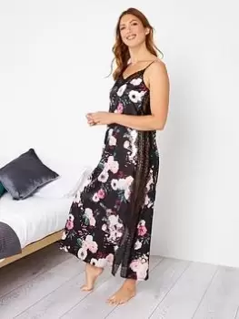 Image of Long Tall Sally Satin Multi Floral Chemise, Red, Size 22-24, Women