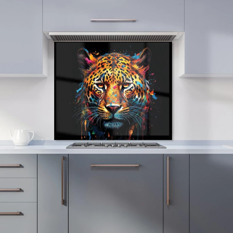 Image of Warren Reed - Designer Splashart Leopard Face Kitchen Splashback in Brown Size: 700mm x 750mm Brown Unisex 700mm x 750mm