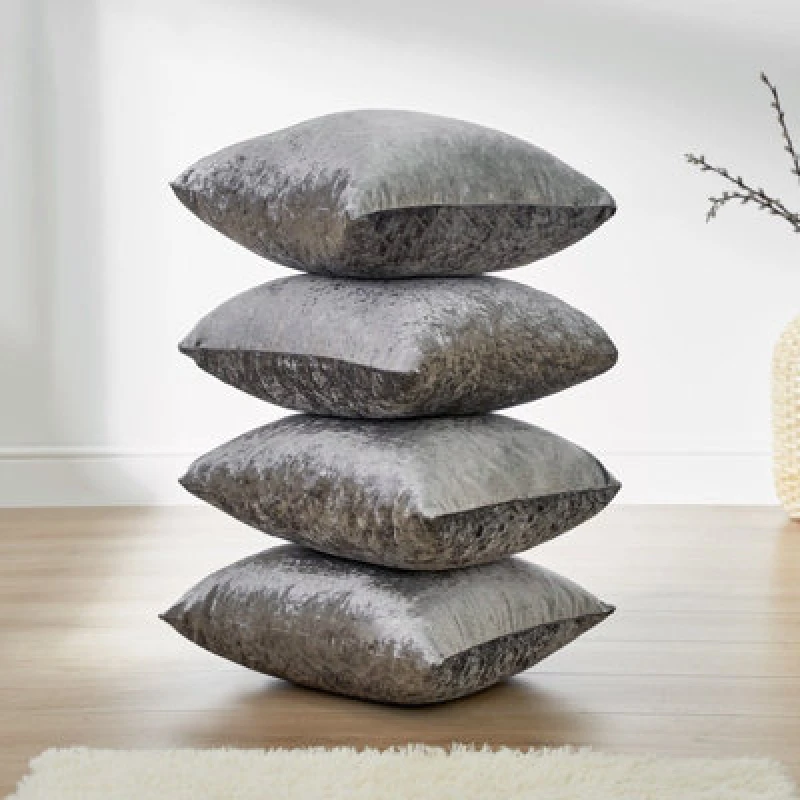 Image of OHS OHS Luxury Crushed Velvet Set of 4 Filled Cushions and Covers in Silver Silver One Size Unisex 5027434173839