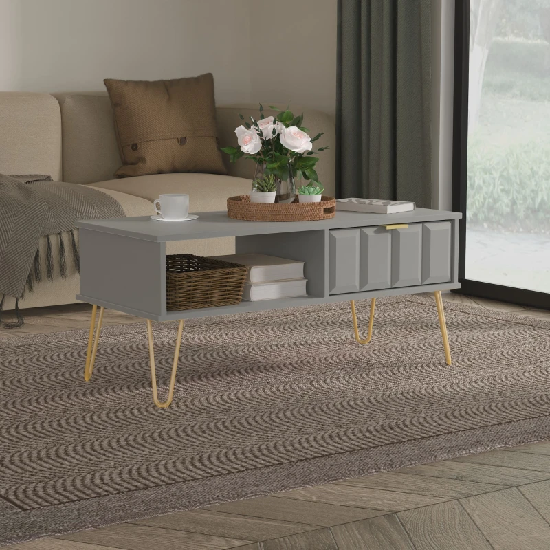 Image of Ready Assembled 2 U Metro 1 Drawer Coffee Table (Ready Assembled) in Grey Grey Unisex