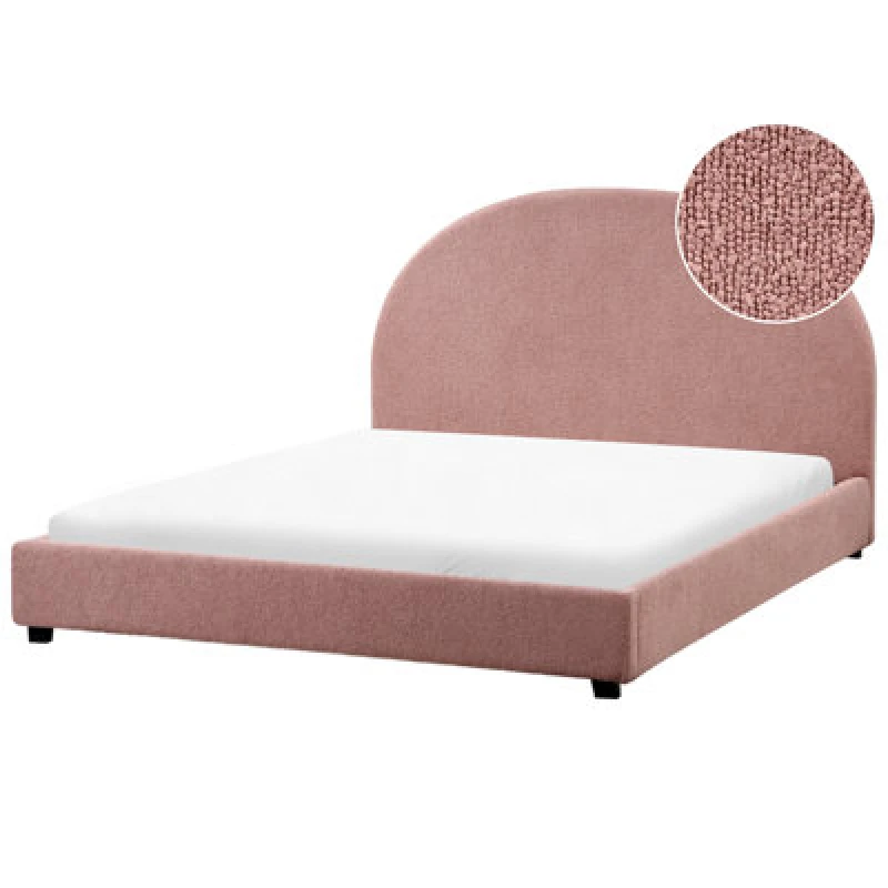 Image of Beliani Bed Boucle Vaucluse 140 X 200 Cm (Eu Double) Pastel Pink