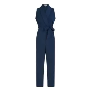 Image of Yumi Navy Satin Wrap Front Jumpsuit - Blue