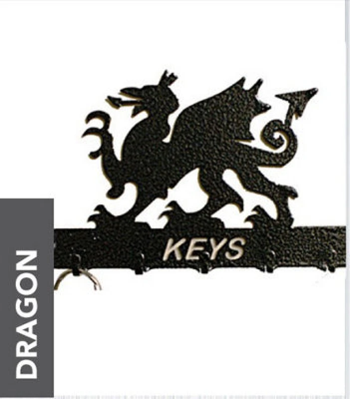 Image of Welsh Dragon Key Holder - Rack - Solid Steel - W15 X H9cm - Black