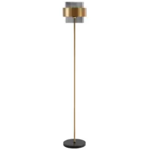 Image of Kelowna 25cm Floor Lamp with Shade Smoke Glass Brass Gold Metal LED E27 - Merano