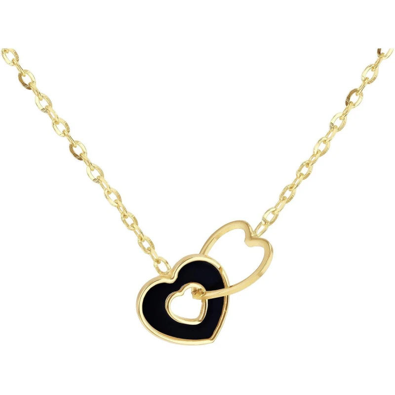 Image of Be You 9ct Gold Linked Onyx Heart Adjustable Necklace Yellow Gold female 15-16.5in
