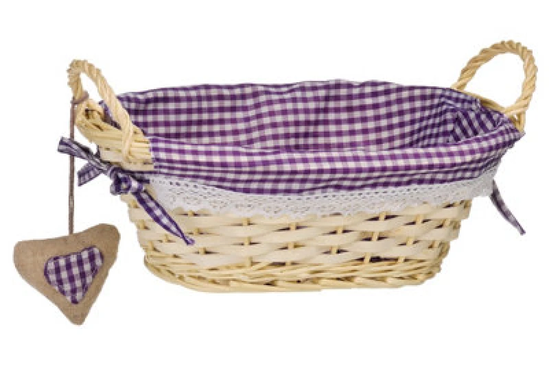 Image of Orsina Purple Gingham Lining Oval Willow Basket