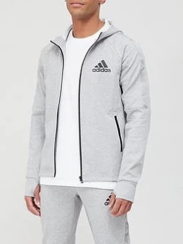 Image of adidas Tape Detail Zip Hoodie - , Grey Heather/Black Size M Men