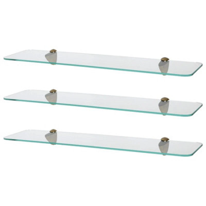 Image of Harbour Housewares 3X Rounded Floating Glass Shelves - 60Cm - Gold Brackets - Bathroom Shower Storage Vanity Display Unit Shelf