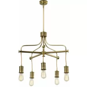 Image of 5 Bulb Chandelier Hanging Pendant LIght Aged Brass Finish LED E27 60W Bulb