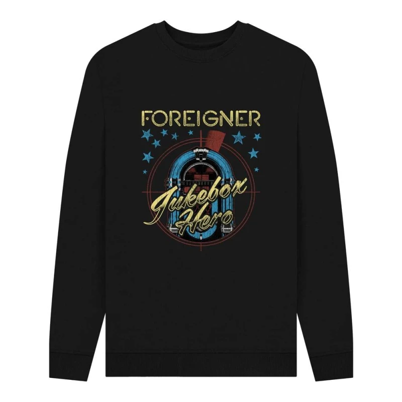 Image of Foreigner Mens Jukebox Hero Graphic Sweatshirt in Black Size: Small Black Male S