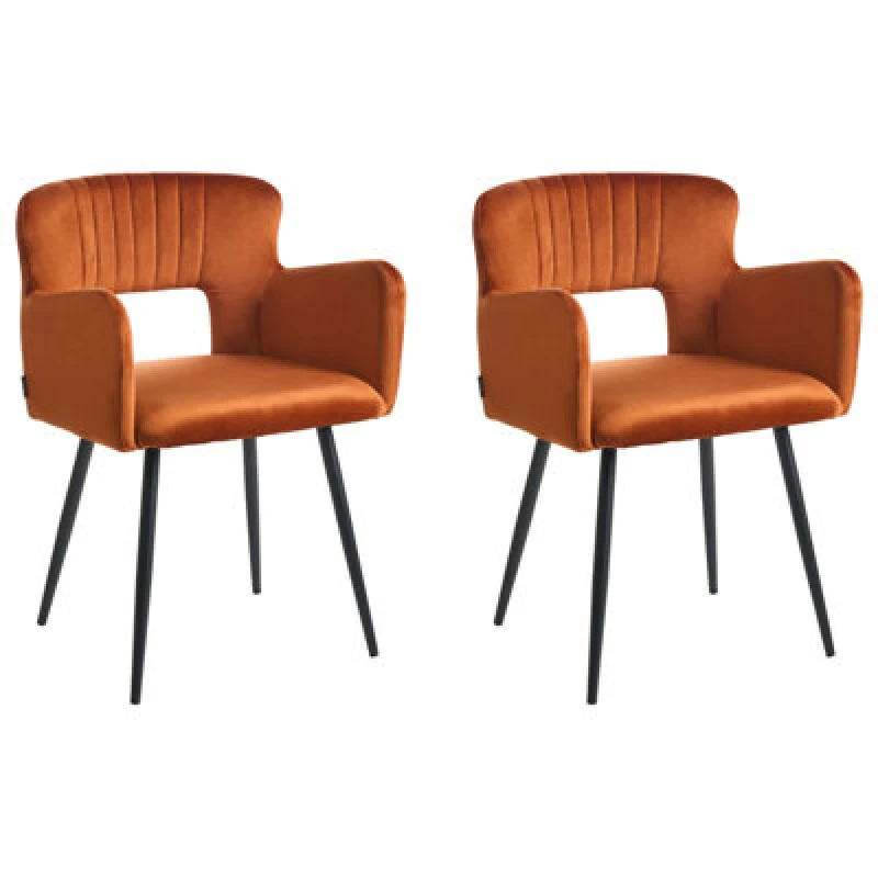 Image of Beliani Set Of 2 Dining Chairs Sanilac Velvet Orange