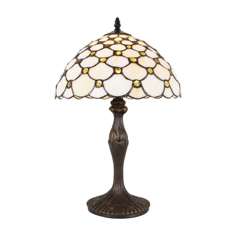 Image of Happy Homewares Traditional Tiffany Table Lamp with Multiple Circular Beads in Amber Size: 12" Amber Unisex 12"