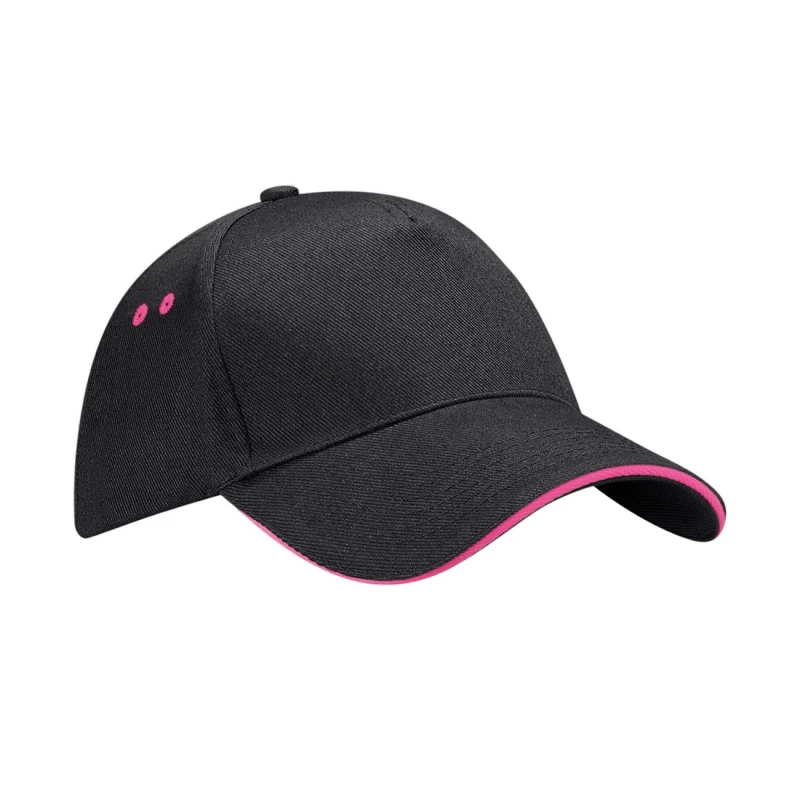 Image of Beechfield Womens 5 Panel Sandwich Peak Baseball Cap in Black Female One Size