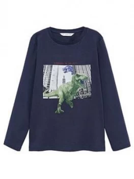 Image of Mango Boys Dino Long Sleeve Tshirt - Navy