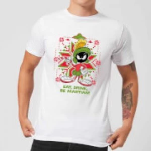 Image of Looney Tunes Eat Drink Be Martian Mens Christmas T-Shirt - White - M